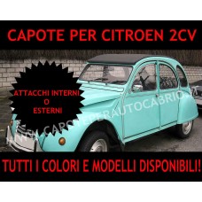 Capote cappotta per Citroen 2cv 2 cavalli (1959/1990) attacchi interni o esterni (Charleston,special,club) tela spessa rinforzata con telaio e lunotto in vetro